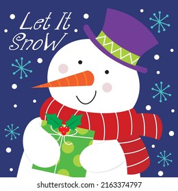 Christmas card, gift bag or box design with cute snowman