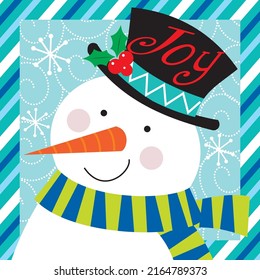 Christmas card, gift bag or box design with cute snowman