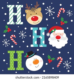 Christmas card, gift bag or box design with ho ho ho lettering