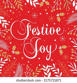 Christmas card. gift bag or box design with christmas lettering and wreath