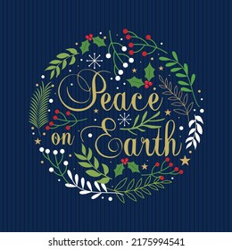 Christmas card, gift bag or box design with christmas lettering and wreath floral
