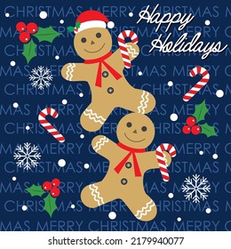 Christmas card, gift bag or box design with gingerbread man