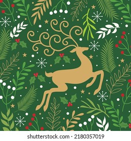 Christmas card, gift bag or box design with reindeer and wreath decorations