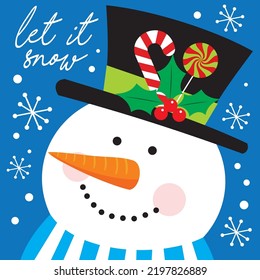 Christmas card, gift bag or box design with cute snowman