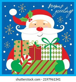Christmas card, gift bag or box design with cute santa and presents