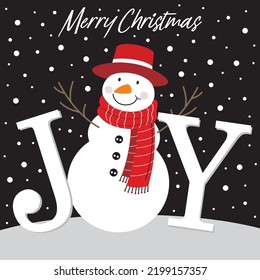 Christmas card, gift bag or box design with snowman and joy text