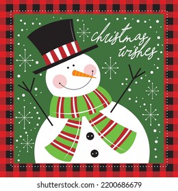 Christmas card, gift bag or box design with cute snowman