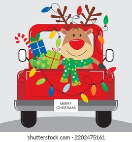 Christmas card  gift bag box design and reindeer  presents   lights the car