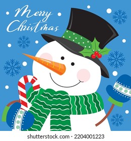 Christmas card, gift bag or box design with cute snowman