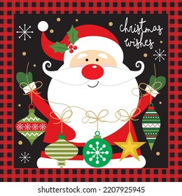 Christmas card. gift bag or box design with cute santa and baubles