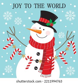 Christmas card, gift bag or box design with cute snowman