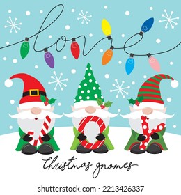 Christmas card, gift bag or box design with christmas gnomes