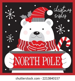 Christmas card, gift bag or box design with cute polar bear