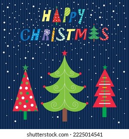 Christmas card, gift bag or box with christmas tree and text
