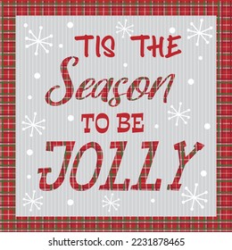 Christmas card, gift bag or box design with christmas lettering and tartan background