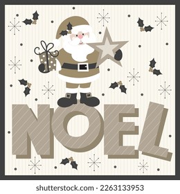 Christmas card, gift bag or box design with santa and noel text