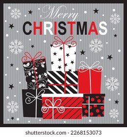 Christmas card, gift bag or box design with christmas presents