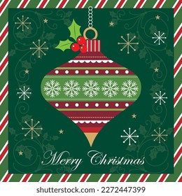 Christmas card, gift bag or box design with christmas baubles