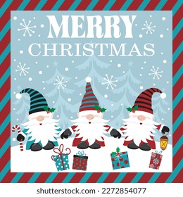 Christmas card, gift bag or box design with cute gnomes