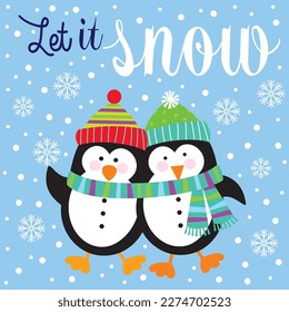 Christmas card, gift bag or box design with cute penguin