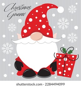 Christmas card, gift bag or box design with cute gnome and gift