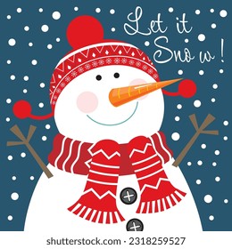 Christmas card, gift bag or box design with cute snowman