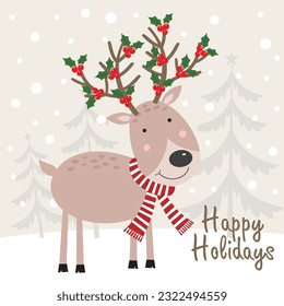 Christmas card, gift bag or box design with cute reindeer