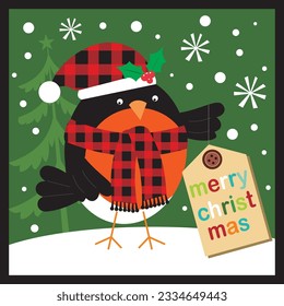 Christmas card, gift bag or box design with robin bird