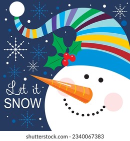 Christmas card, gift bag or box design with snowman