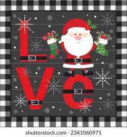 Christmas card, gift bag or box design with santa and love text