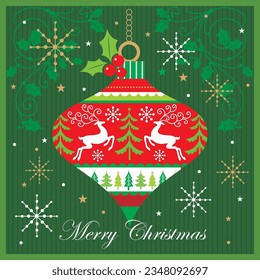 Christmas card, gift bag or box design with christmas bauble