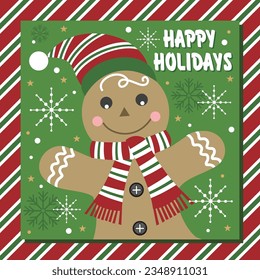 Christmas card, gift bag or box design with gingerbread man