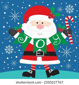 Christmas card, gift bag or box design with cute santa and joy