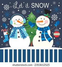 Christmas card, gift bag or box design with snowman