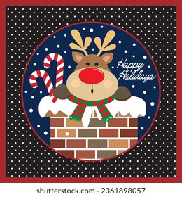 Christmas card, gift bag or box design with reindeer o chimney