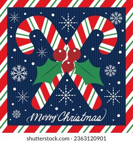 Christmas card, gift bag or box design with candy cane and berry