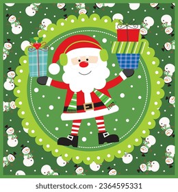 Tarjeta de Navidad, bolso de regalo o diseño de caja con santa y regalos