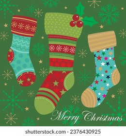 Christmas card, gift bag or box design with christmas stockings