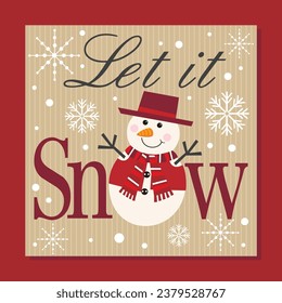 Christmas card, gift bag or box design with snowman and let it snow