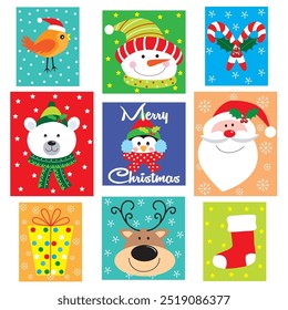 Christmas card, gift bag or box design with christmas characters
