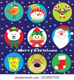 Christmas card, gift bag or box design with christmas characters
