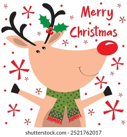 Christmas card, gift bag or box design with cute reindeer
