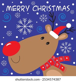 christmas card, gift bag or box design with cute reindeer

