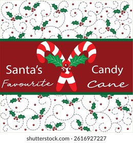 Christmas card, gift bag or box design with candy cane and berries

