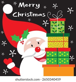 christmas card, gift bag or box design with cute santa