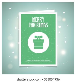 Christmas card and gift box decoration background. Green brochure, poster templates in Christmas style. Beautiful design and layout. on abstract glowing snow background