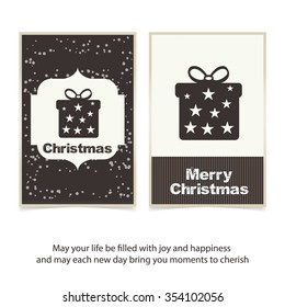 Christmas card and gift box decoration background. Vintage label Front back Greeting card template. Vector brown Icon background illustration