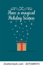 Christmas card with gift box and lettering.  Holiday decoration.
