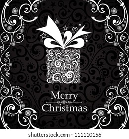 Christmas card. Gift box with ribbon. Vector Illustration