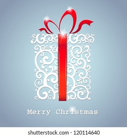 christmas card  gift box and ribbon  Vector Illustration